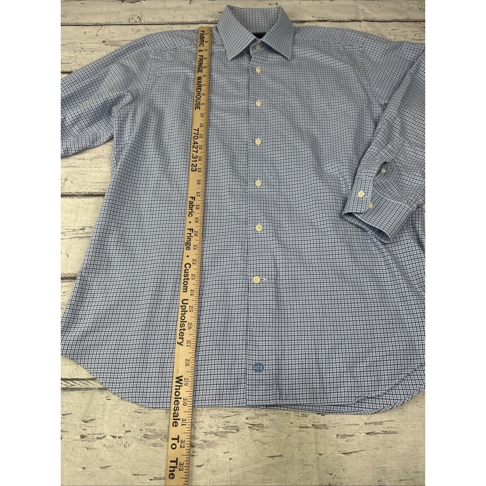 David Donahue Mens Fit Dress Shirt Blue White Micro Check 16 32/33 Cotton - Picture 5 of 10